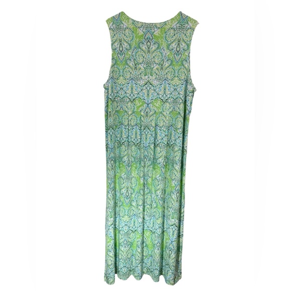 J. Jill Women’s Paisley Midi Dress Size LP Green Blue Sleeveless Stretch - Picture 3 of 13